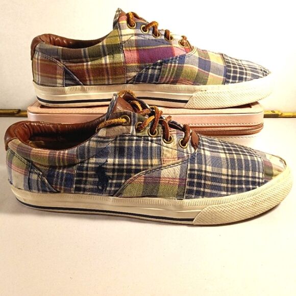 Polo by Ralph Lauren Men's Vaughn Twill Plaid Sneakers 9.5 - Picture 1 of 10